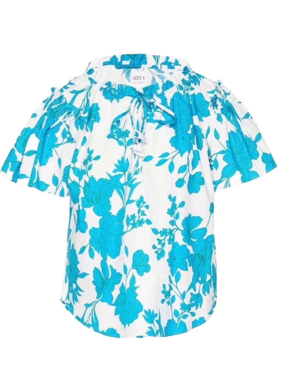 MISA Los Angeles Suparna Turquoise Floral Ruffle Top M NWT - Picture 9 of 10